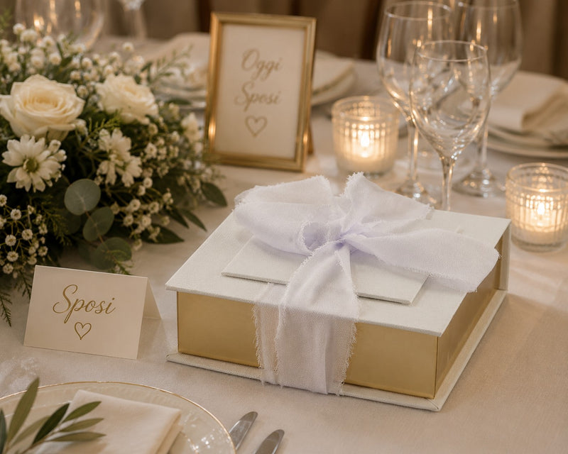 larcolaio larcolaio box telata portaconfetti 13 x 13 x 4 cm bomboniera bianco con chiffon 1 pz ean 8059558632258