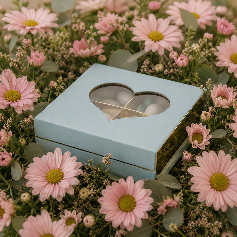 larcolaio larcolaio box telata portaconfetti 13 x 13 x 4 cm bomboniera celeste con cuore 1 pz ean 8059558632296