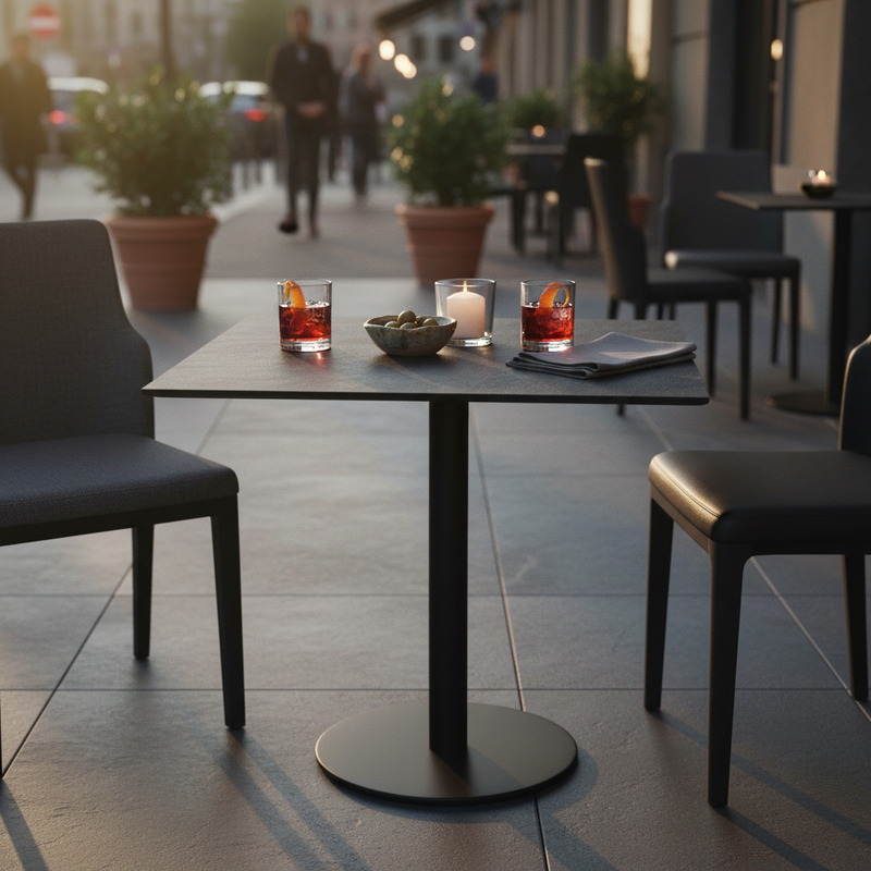 Piano tavolo HPL 70×70 cm sp. 10 mm finitura Ardesia Climb effetto pietra nera, antigraffio. Made in Italy per bar e ristoranti
