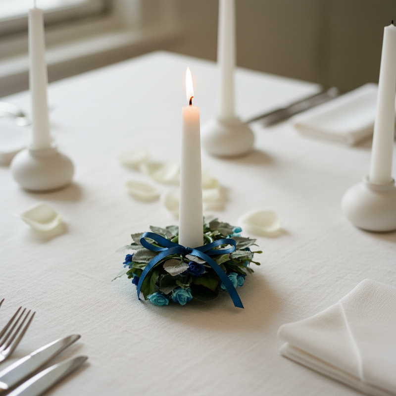 arpimex ar candlering roselline blu - giro porta candela fiori blu foglie - decorazione tavola ean 8018318016097