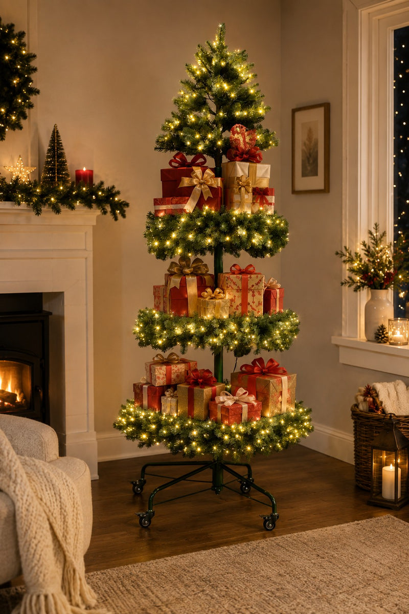 bizzotto bizzotto albero di natale espositore 210 cm 4 piani con 1158 rami e illuminazione led ean 8051836841949