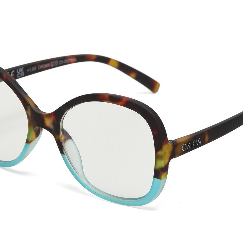 okkia okkia occhiale da lettura mod verona premontato butterfly soft touch spring anti luce blu havana blue diottrie 1 50 ean 8056211374012