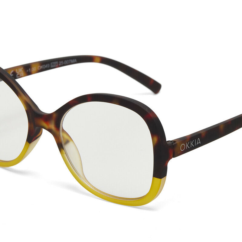 okkia okkia occhiale da lettura mod verona premontato butterfly soft touch spring anti luce blu havana giallo diottrie 2 50 ean 8056211374487