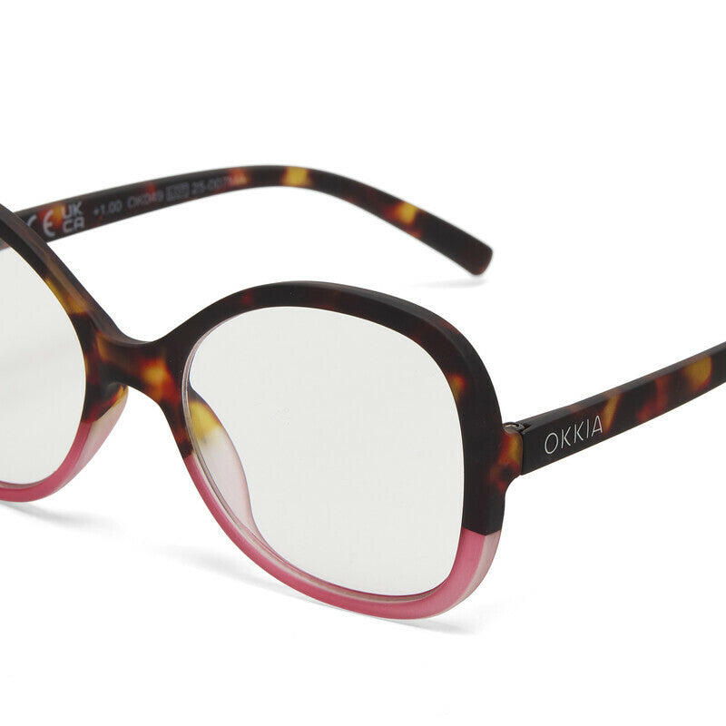 okkia okkia occhiale da lettura mod verona premontato butterfly soft touch spring anti luce blu havana pink diottrie 3 00 ean 8056211374449