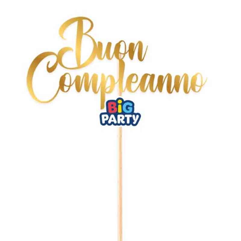 Big Party Mini Cake Topper Cursivo Feliz Cumpleaños Oro Metal