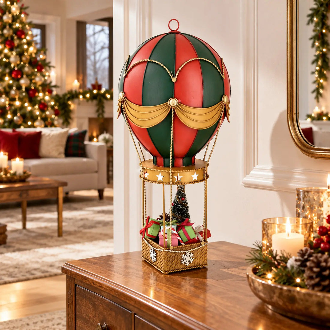 Bizzotto Decoración Navideña Noelle Globo Aerostático con Regalos – Adorno Navideño