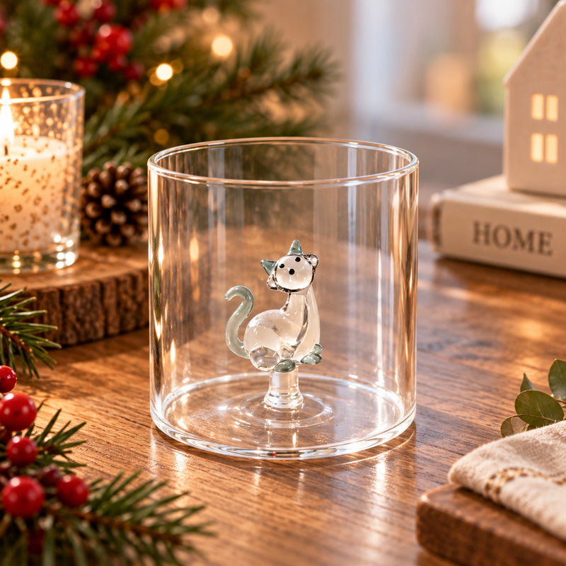 WD LifeStyle Bicchiere Vetro Borosilicato Cc 250 ml Decoro Gatto Gomitolo