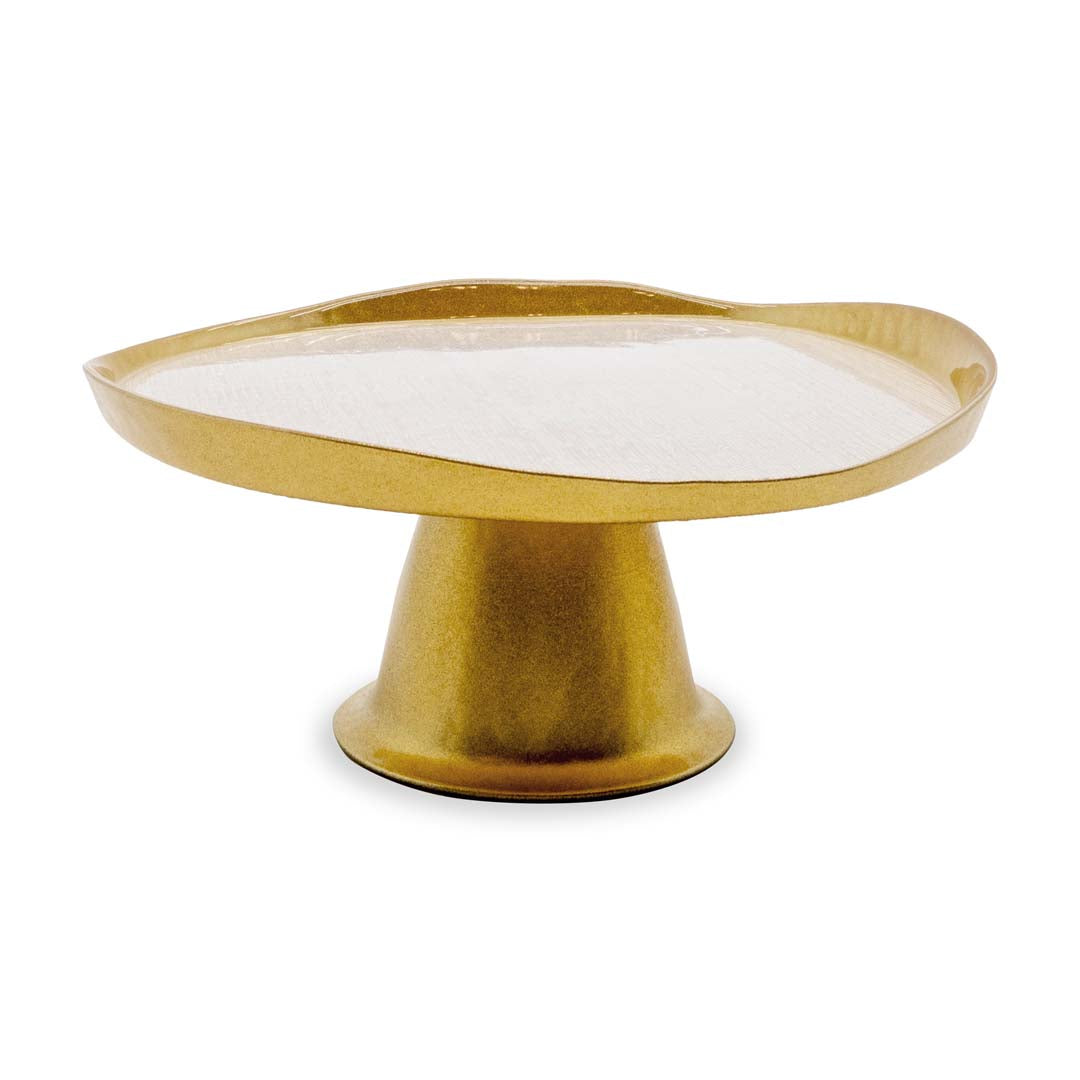 WD Lifestyle Alzata in Vetro Oro e Perla Ø28 cm – Alzatina Decorativa da Tavola
