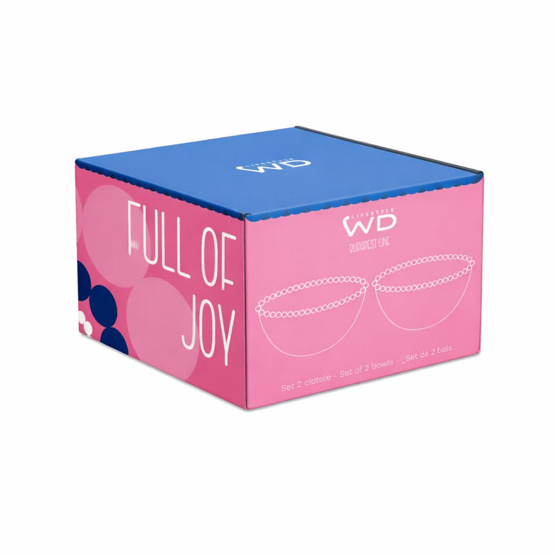Set de 2 Cuencos de Vidrio WD LifeStyle 500 ml Decoración "Start Fresh" y "Full of Joy" Rosa Azul