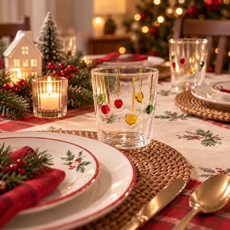 WD LifeStyle Bicchiere Vetro Borosilicato Cc 250 ml Decoro Palline Natale