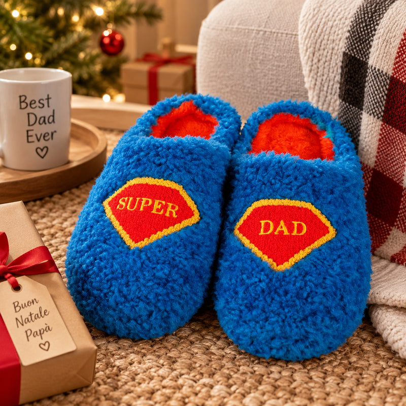 WD LifeStyle Pantofole Super Dad Taglia L/XL – Idea Regalo di Natale per Papà
