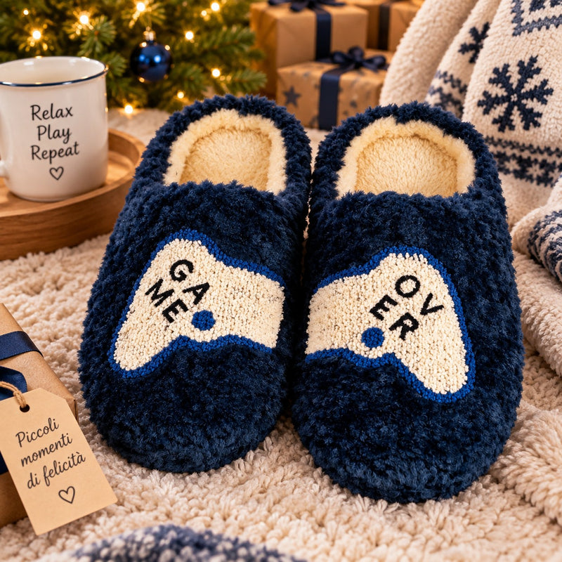 WD LifeStyle Pantofole di Natale Game Over Taglia L/XL – Idea Regalo Natalizia
