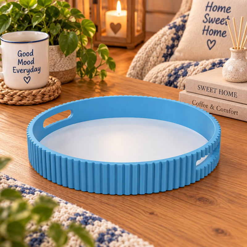 WD LifeStyle Vassoio Azzurro in MDF Ø30 cm – Vassoio Decorativo per Casa e Tavola