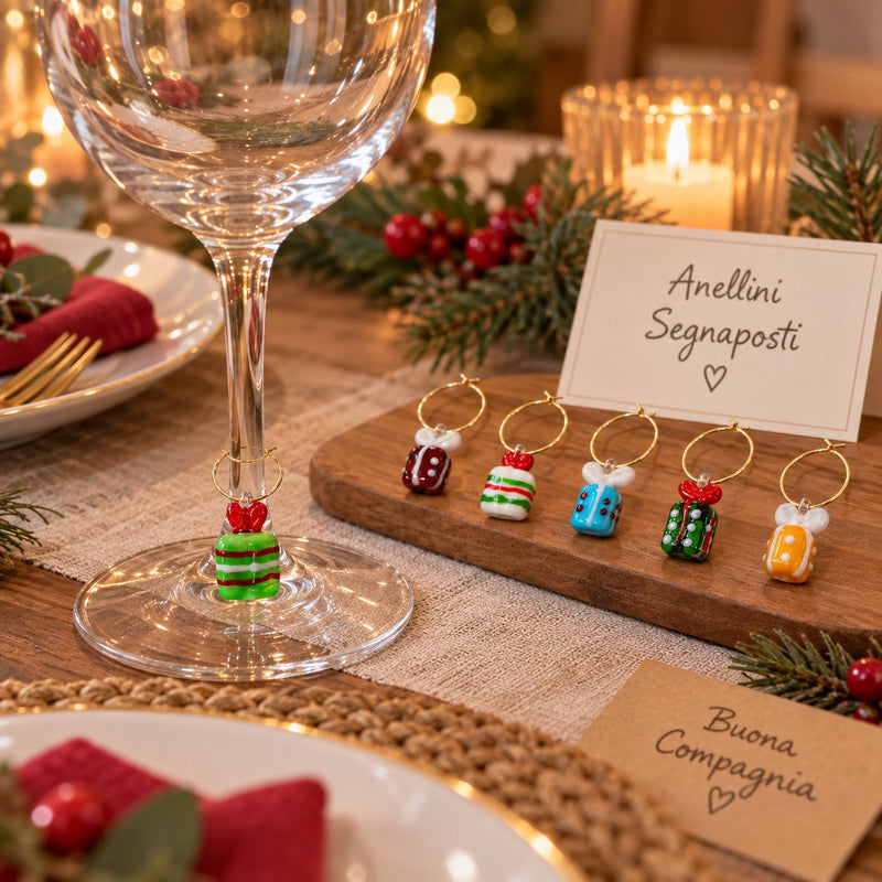 WD LifeStyle Set 6 Anellini Segnaposto in Vetro con Decoro Natalizio – Decorazione Tavola di Natale