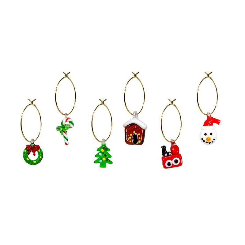 WD LifeStyle Set 6 Anellini Segnaposto in Vetro Colorato – Decorazione Tavola di Natale