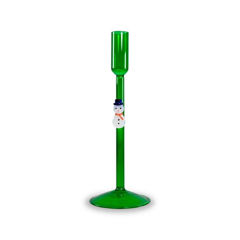 WD LifeStyle Portacandela Pupazzo di Neve Verde in Vetro – Decorazione Natalizia
