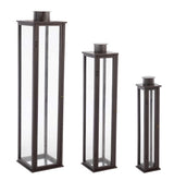 Bizzotto Set 3 Lanterne Torsti Marrone Legno, Vetro e Metallo