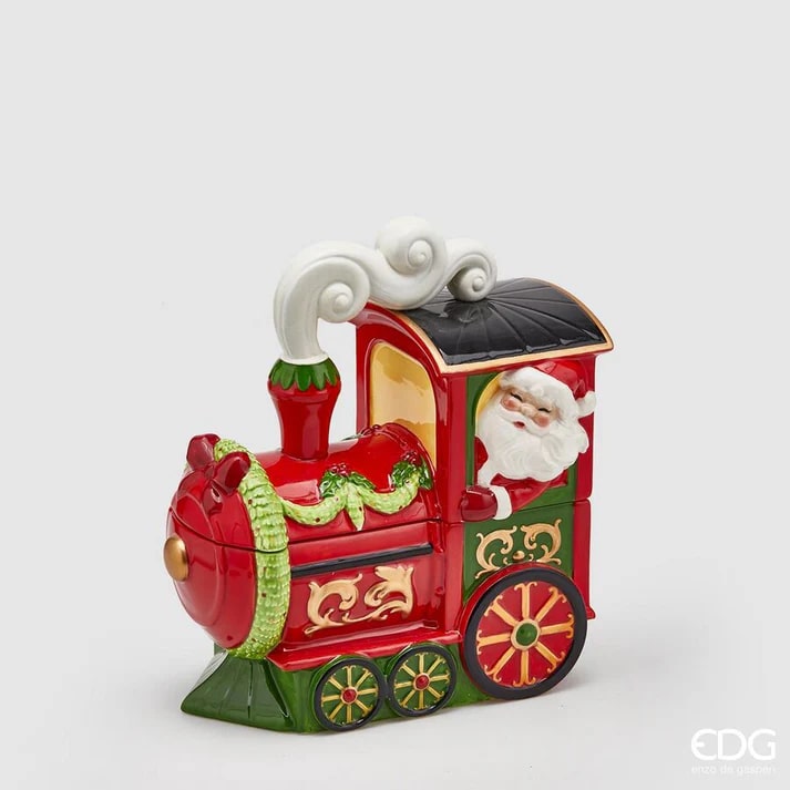 EDG Enzo De Gasperi Contenedor Navidad Tren Papá Noel H26X23X14 Verde Rojo