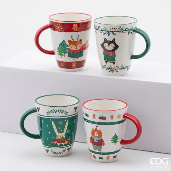 EDG Enzo De Gasperi Taza Bosque Navidad 4 Piezas H11 D9 Multicolor
