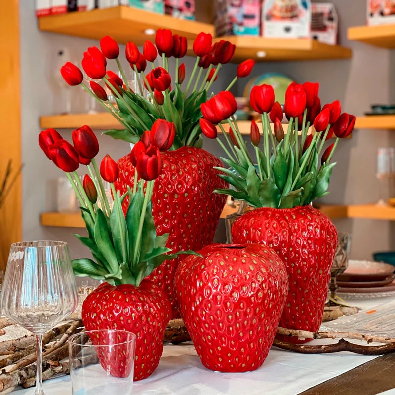 EDG Enzo De Gasperi Ramo 5 Tulipanes con Hojas H 48 Cm Rojo