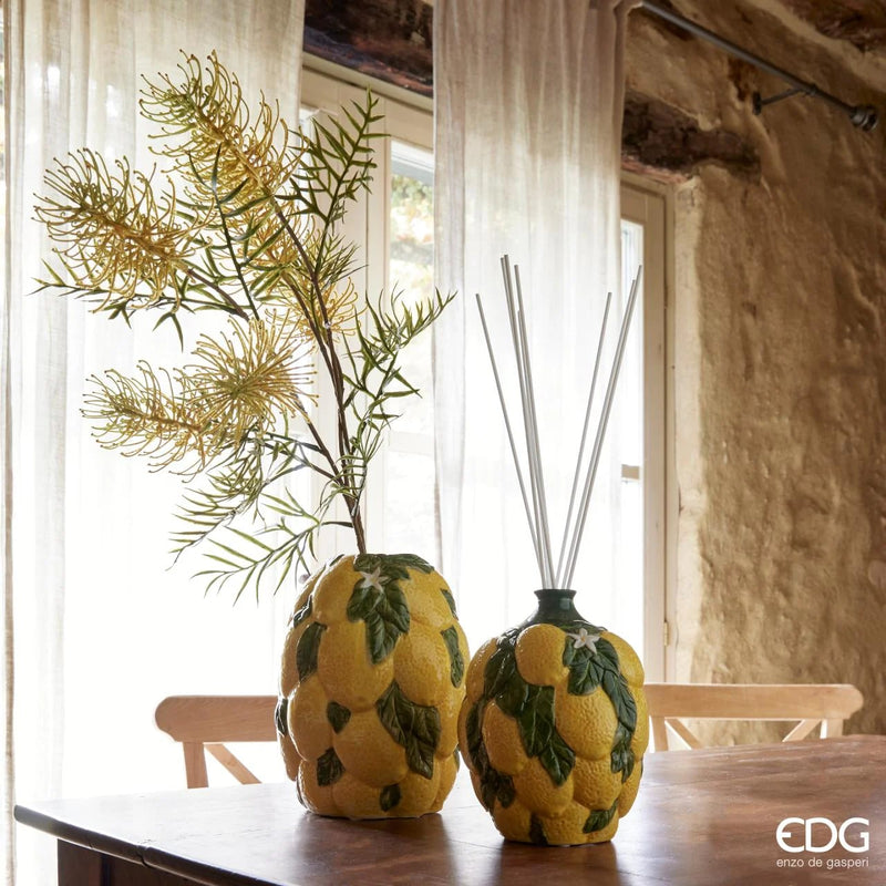 EDG Enzo De Gasperi Jarrón Limones con Hojas A 19 Cm D 14 Cm Amarillo Verde
