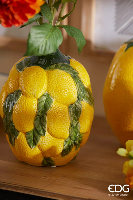 EDG Enzo De Gasperi Jarrón Limones con Hojas A 19 Cm D 14 Cm Amarillo Verde