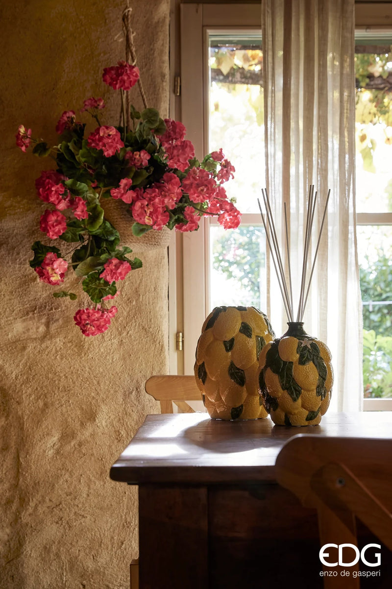 EDG Enzo De Gasperi Jarrón Limones con Hojas A 19 Cm D 14 Cm Amarillo Verde