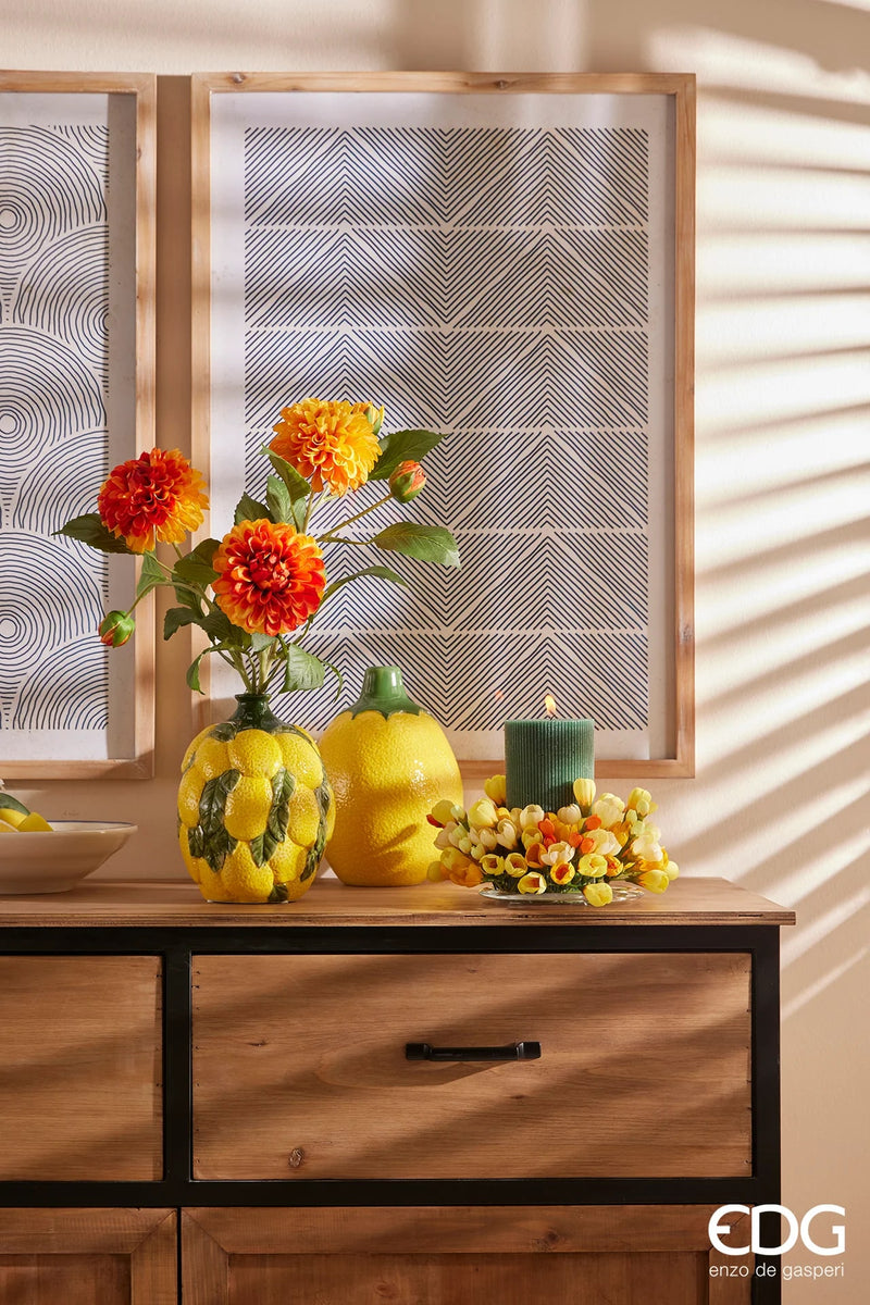 EDG Enzo De Gasperi Jarrón Limones con Hojas A 19 Cm D 14 Cm Amarillo Verde