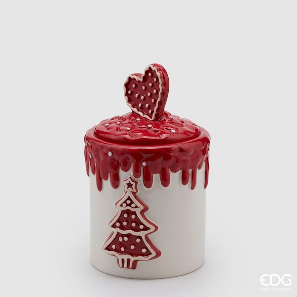 EDG Enzo De Gasperi Contenedor Navidad Redondo con Corazón A 21 Cm D 13 Cm Blanco Rojo