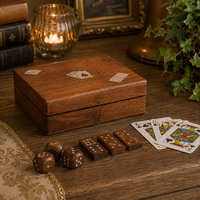 Bizzotto Decorazione Fortune con Carte da Gioco 16,5x13,8 cm in Legno di Acacia e Metallo