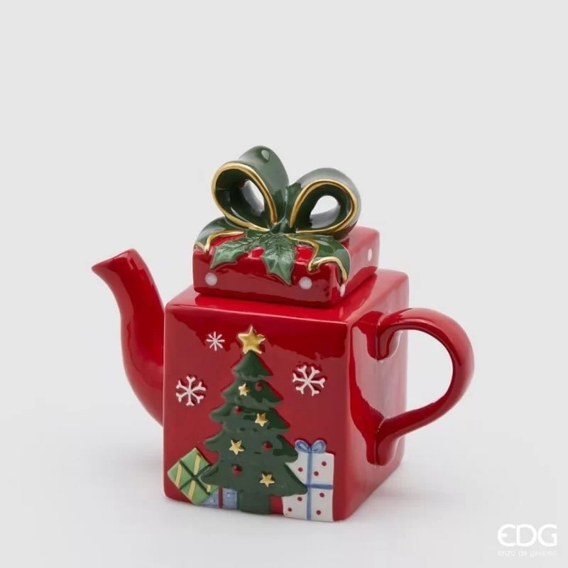 EDG Enzo De Gasperi Teiera Pacco Dono Natale H19x21x11  Red