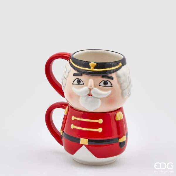 Juego 2 Tazas EDG Enzo De Gasperi Soldadito Navidad Apilables A 17 cm D 10 cm Blanco Rojo