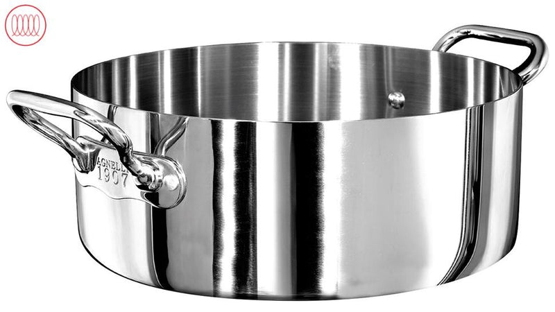 AGNELLI Cacerola Baja Aluinox 3Ply Acero Inoxidable Pulido 20x8 Cm 2 Asas