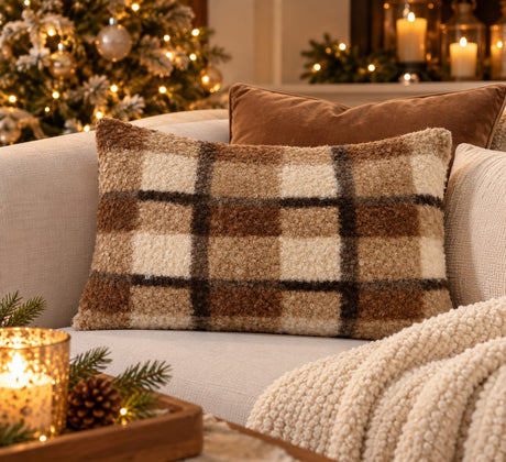 Bizzotto Cojín Laurence a Cuadros Marrón 40x60 cm – Idea de Regalo Navidad