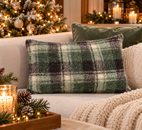 Bizzotto Cojín Laurence a Cuadros Verde 40x60 cm – Idea de Regalo Navideño