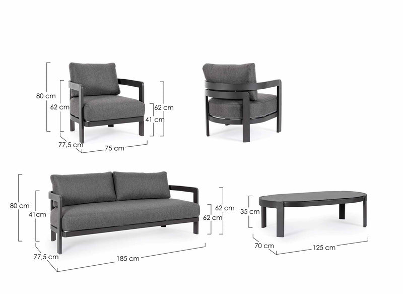 Bizzotto Set 4 Salotto Presley Antracite