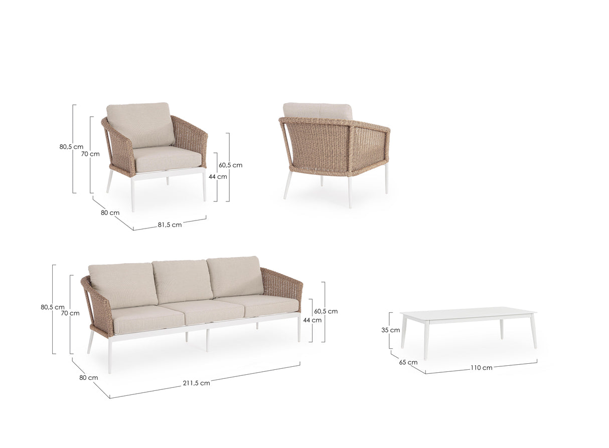 Bizzotto Set Salotto Oceana 4 Elementi Vapor Bianco