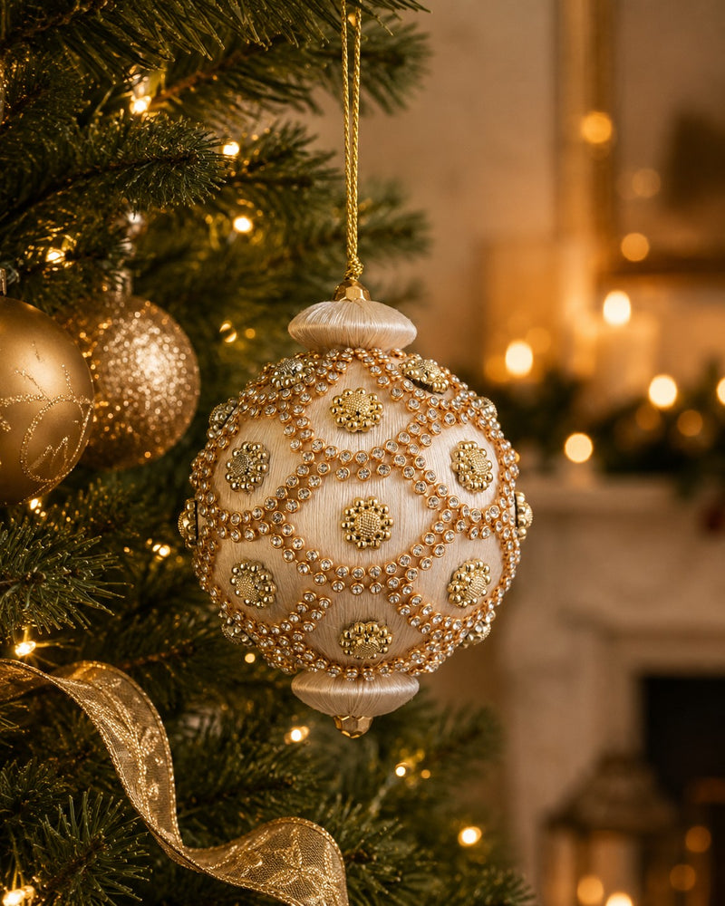 Bizzotto Pallina di Natale Sfera Crystal Avorio D 8 cm – Decorazione per Albero
