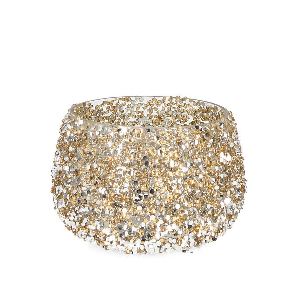 Bizzotto Portacandela Brillant Oro in Vetro D 12x8,5 H cm – Decorazione Natalizia