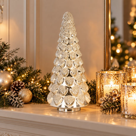 Bizzotto Pino di Natale Twinkle en Vidrio Plata Ø16,5xH38,5 cm – Decoración Navideña