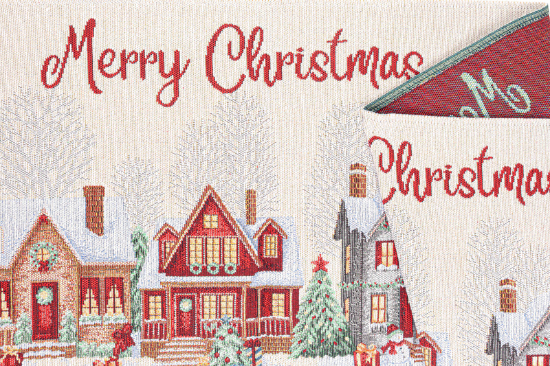 Bizzotto Runner Navideño Village Blanco 183x33 cm – Centro de Mesa Decorativo para la Mesa de Navidad