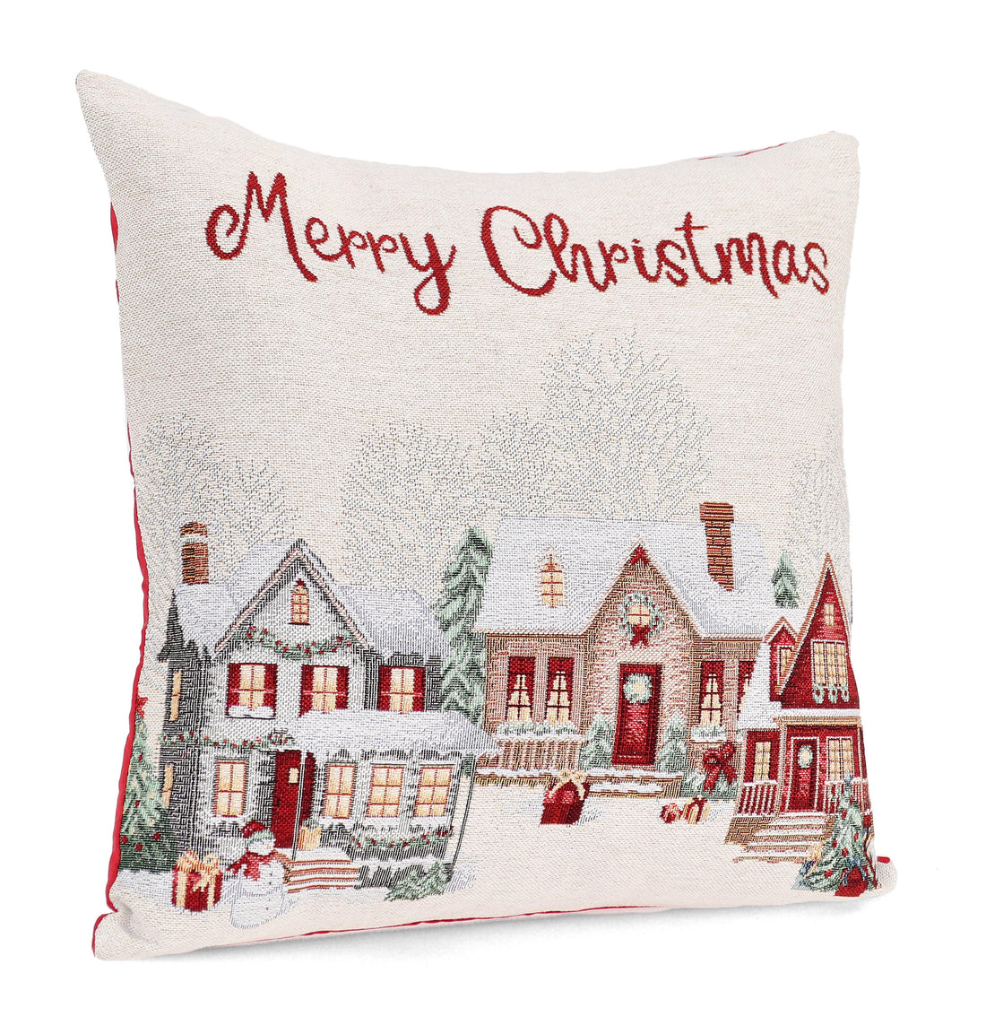 Bizzotto Funda Cojín Navideño Village Blanco 45x45 cm – Funda de Cojín Decorativa para Sofá y Decoración del Hogar en Navidad