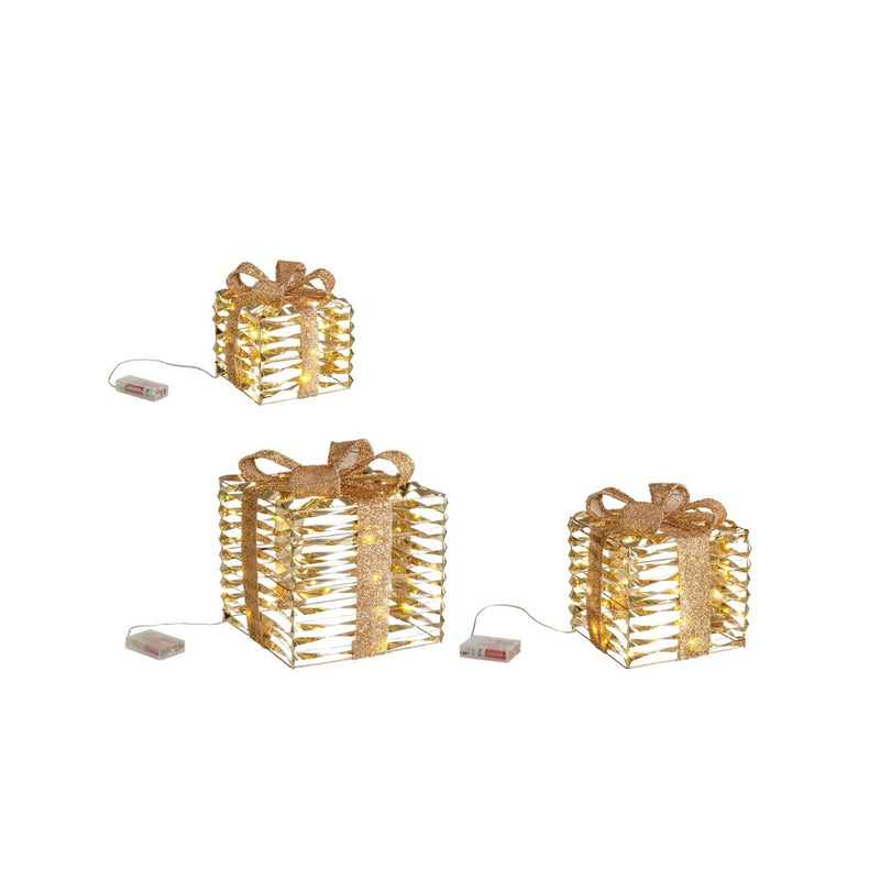 Bizzotto Set 3 Paquetes de Regalo Navideño Kinsey a Batería IP20 MicroLED Luz Cálida 15x17, 20x23 y 25x30 cm – Decoraciones Luminosas