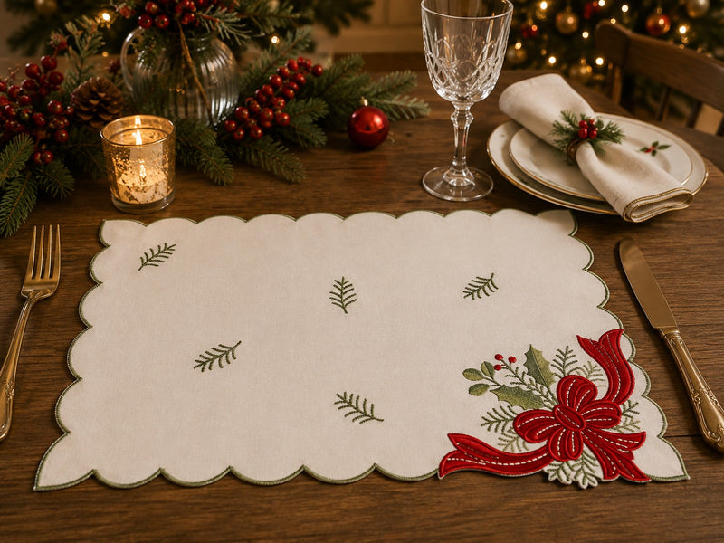 Bizzotto Tovaglietta Natalizia Anderson Bianco Rosso 33x48 cm – Tovaglietta per Tavola di Natale