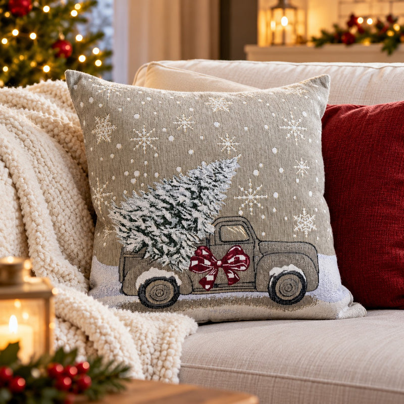 Bizzotto Funda Cojín Navideño Motor Car 45x45 cm Desmontable – Funda Decorativa de Sofá y Decoración Hogar