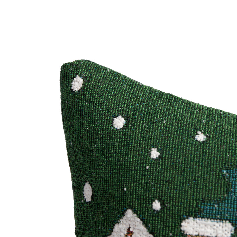 Bizzotto Cojín Navideño Snowlyn Paisaje Verde 30x50 cm – Cojín Decorativo de Navidad con Funda e Relleno en Poliéster