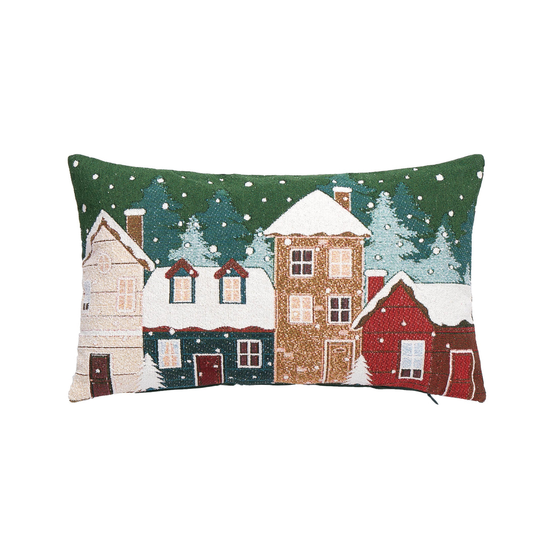 Bizzotto Cojín Navideño Snowlyn Paisaje Verde 30x50 cm – Cojín Decorativo de Navidad con Funda e Relleno en Poliéster