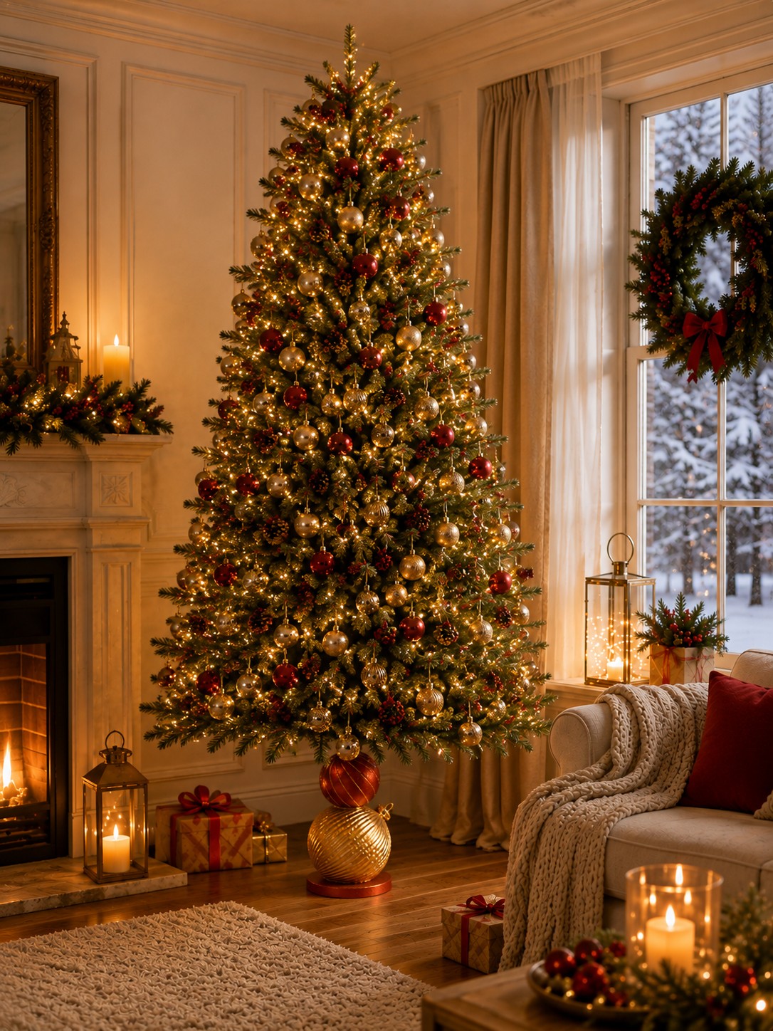 Bizzotto Base per Albero di Natale Bauble Oro e Rosso H 69 cm Copribase Natalizio Decorativo