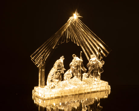 Bizzotto Natividad Silky con Cabaña 8 Figuras H28,5 cm con LED a Batería – Belén Navideño Luminoso Decorativo para el Hogar