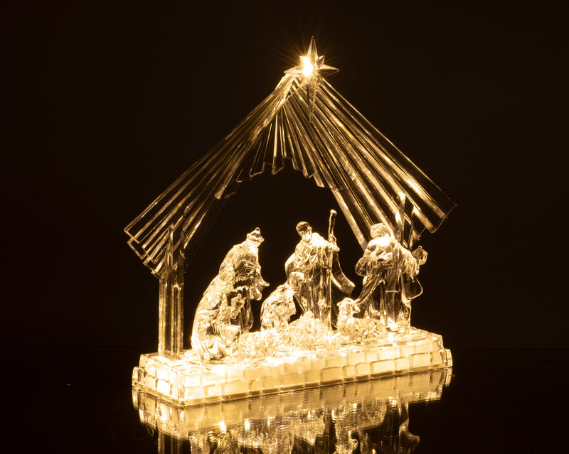 Bizzotto Natividad Silky con Cabaña 8 Figuras H28,5 cm con LED a Batería – Belén Navideño Luminoso Decorativo para el Hogar